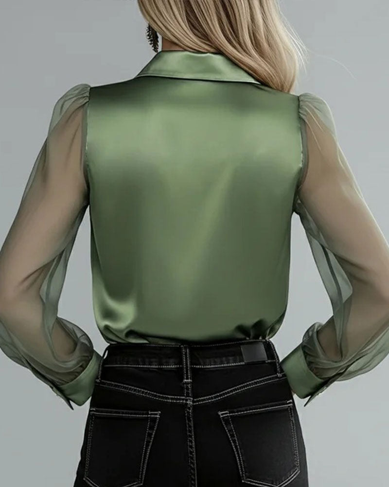 Hemd Reverskragen Netz Patchwork langärmlig