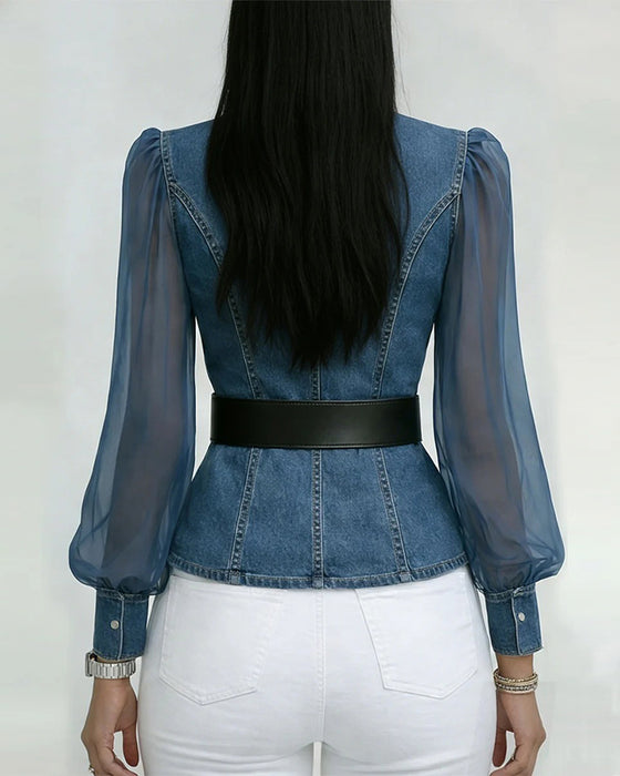 Bluse aus elegantem Mesh und Denim