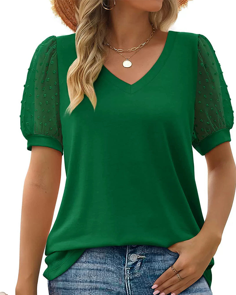 Bluse Einfarbig Mesh Puffärmel