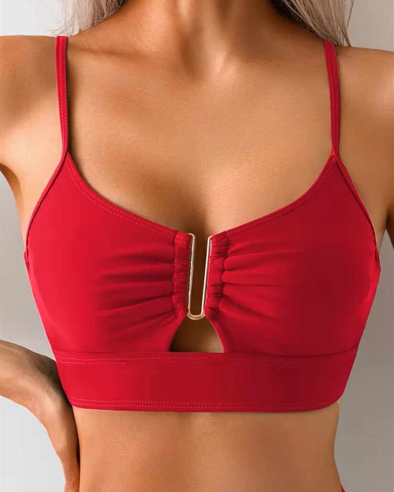 Zweiteiliger Badeanzug mit Trägern und hoher Taille