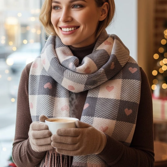 Cozy Heart Plaid Scarf – Weicher Winter-Wrap Für Mädchen Oder Paare