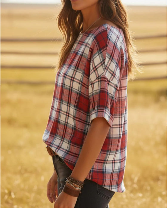 Blusen Rundhals Tartan