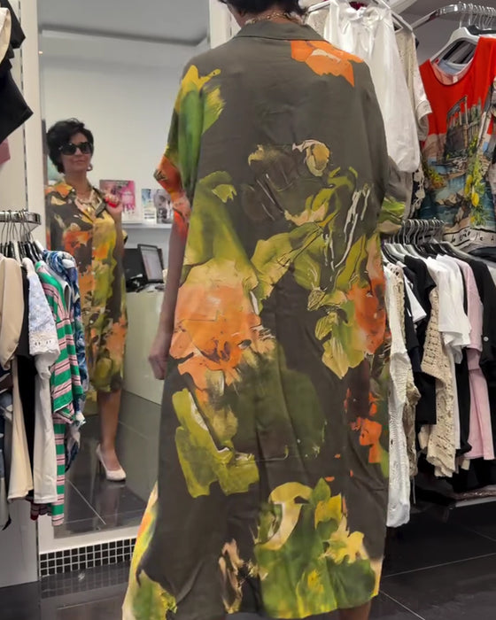 Kleid Hemdkragen Farbblock Schlitz