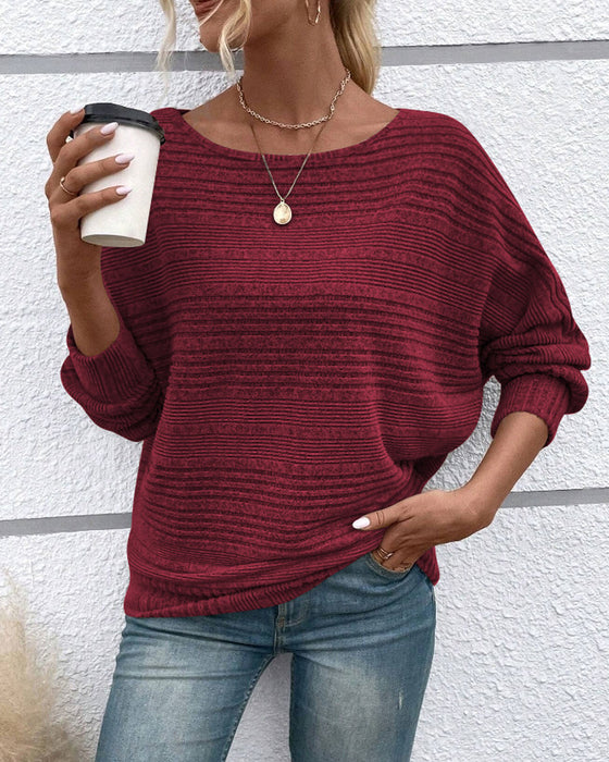 Einfarbiges Langarmshirt mit Rundhals und Streifen