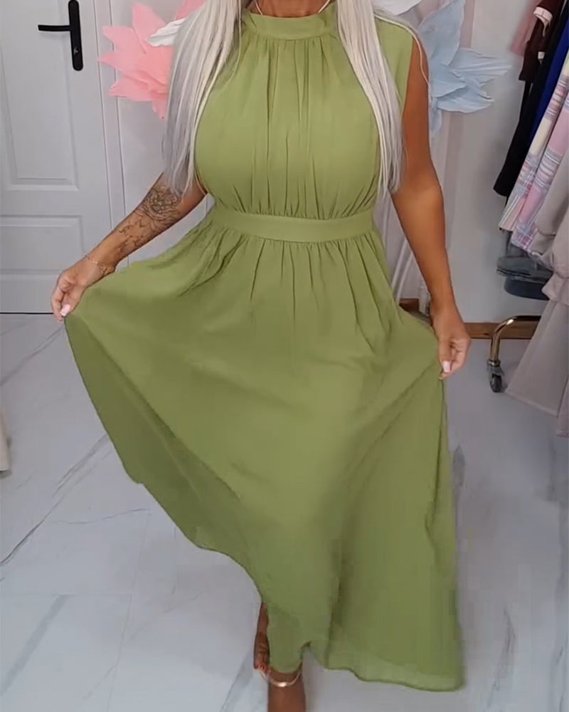 Kleid Unifarben ärmellos taillierend Maxi