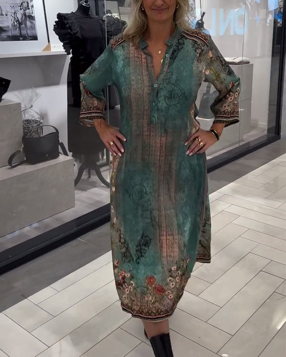 Kleid Stehkragen langarm bedruckt