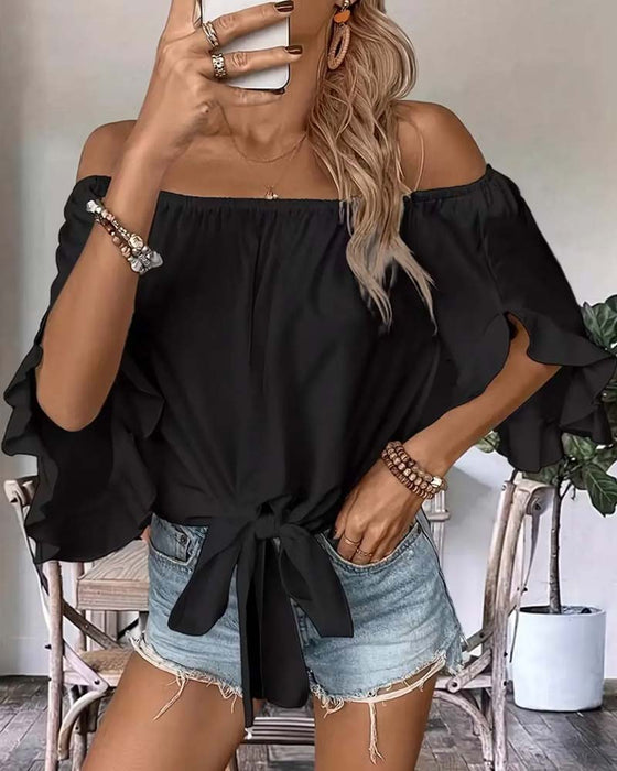Bluse Bandage Off-Shoulder Rüschenärmel