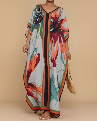Kleid V-Ausschnitt Locker Druck Resort Cover-Up