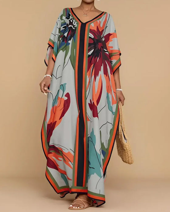 Kleid V-Ausschnitt Locker Druck Resort Cover-Up