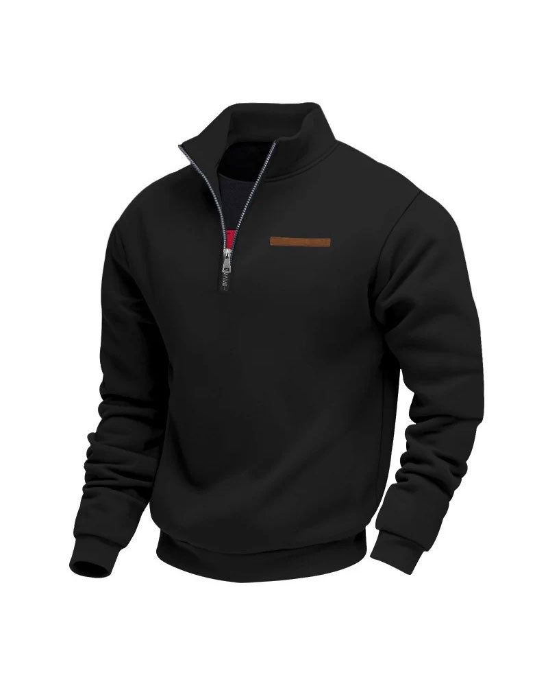 Sweatshirt Unifarbe Stehkragen Reißverschluss