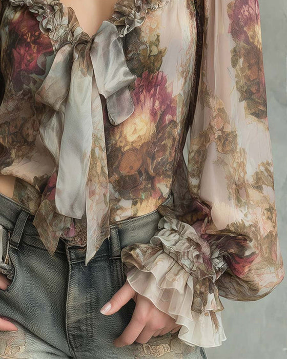 Bluse Lotusdruck Elegant