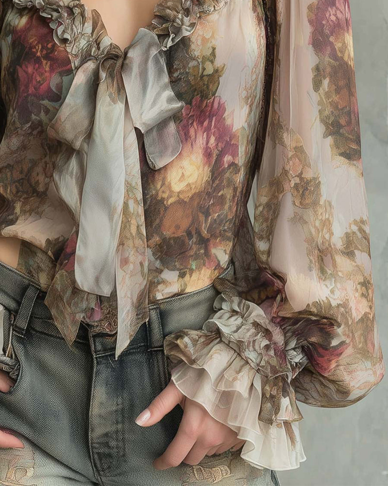 Bluse Lotusdruck Elegant