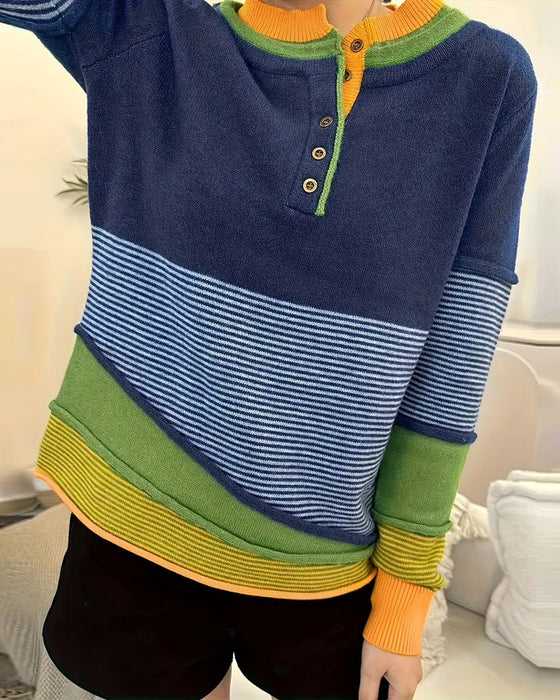 Pullover Gestreift Colorblock Langarm