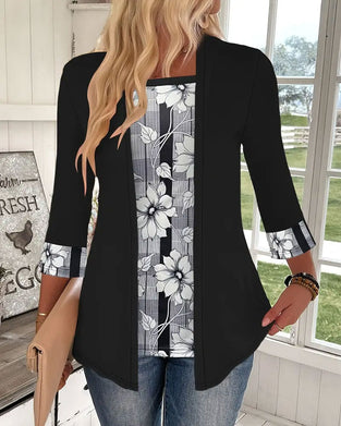 bedrucktes Oberteil mit langen Ärmeln im Fake-Zweiteiler-Design