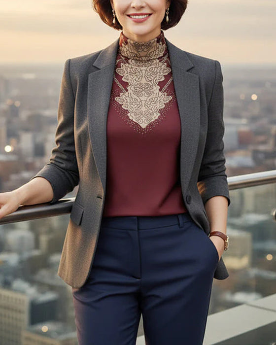 Top Elegant Gedruckt Figurbetont Damen Stehkragen