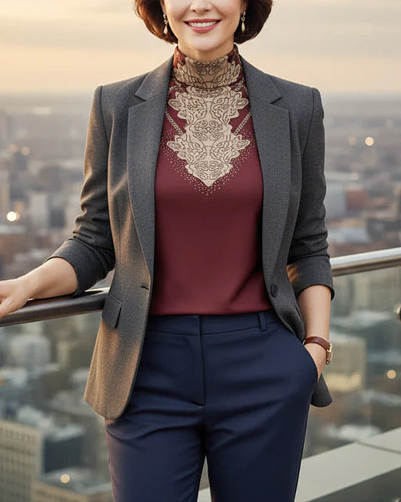 Top Elegant Gedruckt Figurbetont Damen Stehkragen