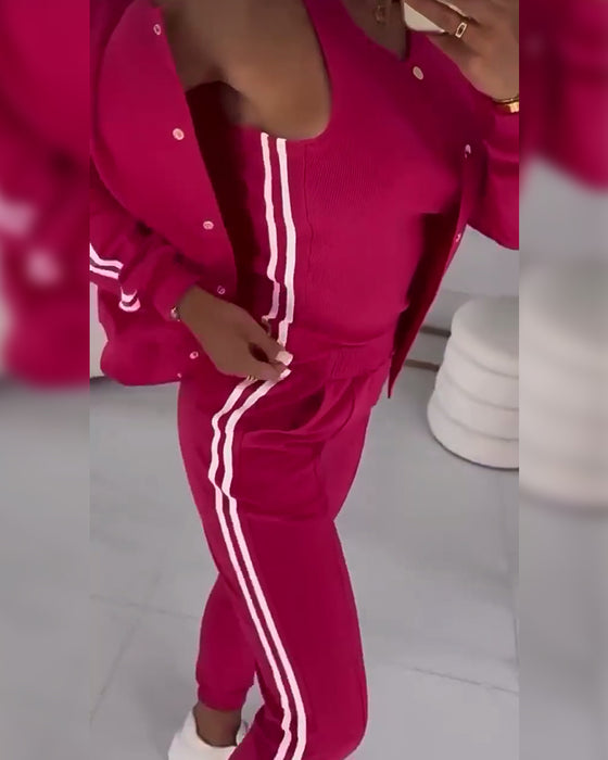 Mantel & Tanktop & Jogginghose Gestreift Modischer Sportstil