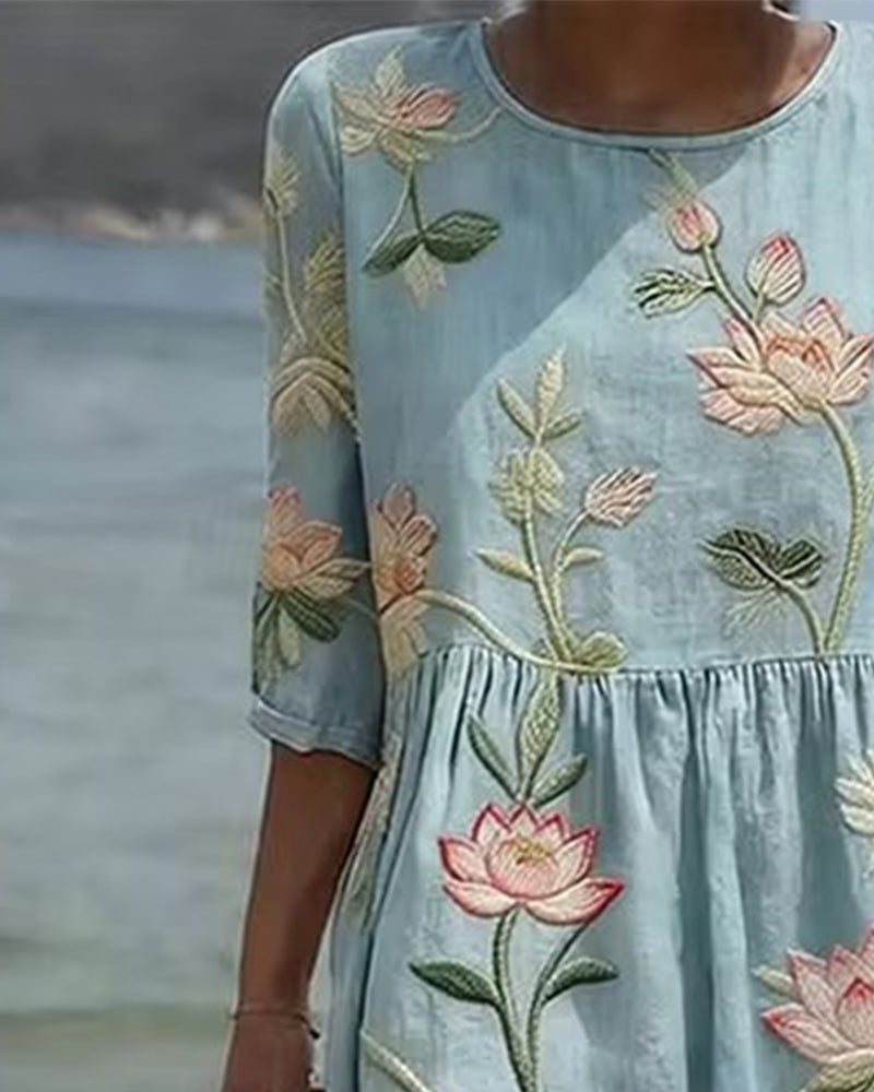 Blumenkleid Mit Rundhalsausschnitt
