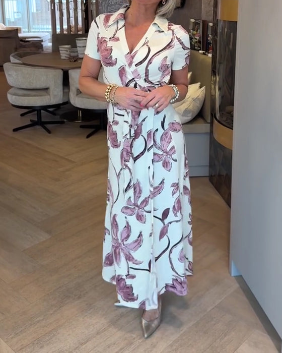 Kleid Blumendruck V-Ausschnitt