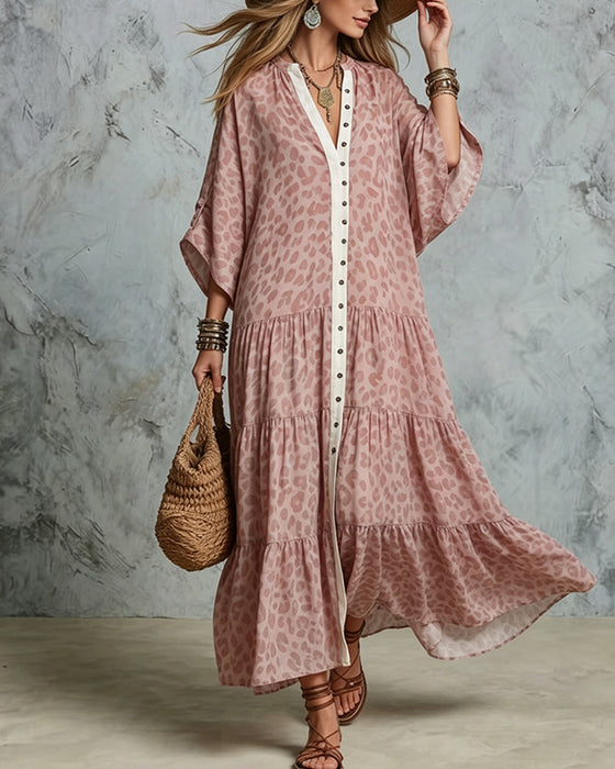 Kleid V-Ausschnitt Leopardenmuster