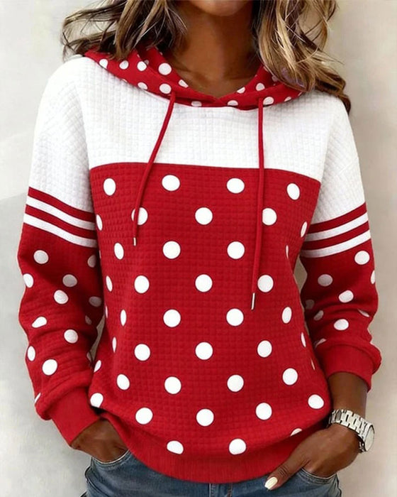 Hoodie Tupfen Farbblock Kordelzug