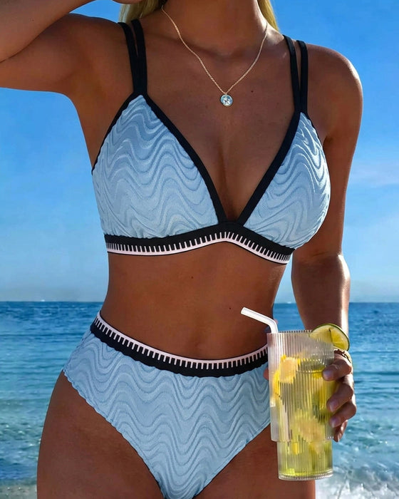 Bikini Farbblock Doppelträger Strukturiert
