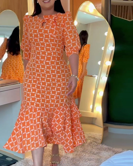 Kleid Halbarm Rundhals Taillenprint