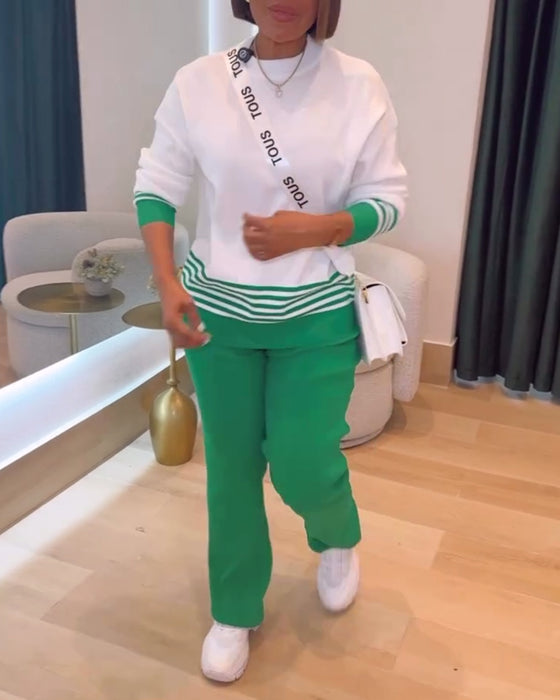Gestreiftes Kontrast Pullover Hose Set