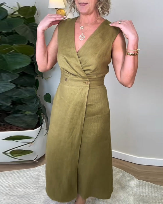 Kleid Casual Ärmellos V-Ausschnitt