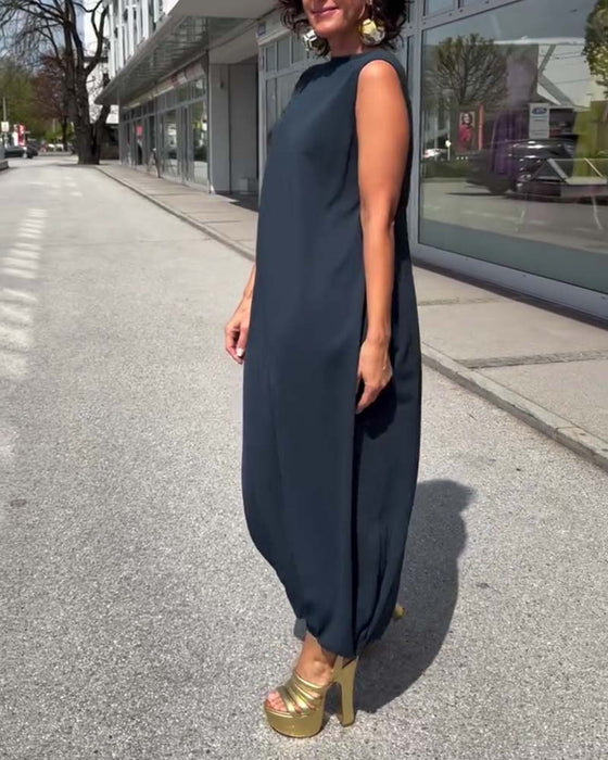 Kleid Mock Neck Ärmellos Locker