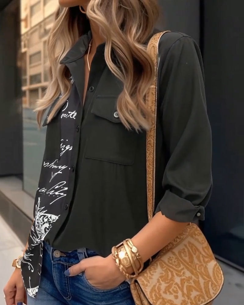 Hemd Kragen Tasche Graffiti-Print