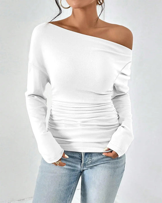 Oberteil Off-Shoulder Geschichtet Einfarbig
