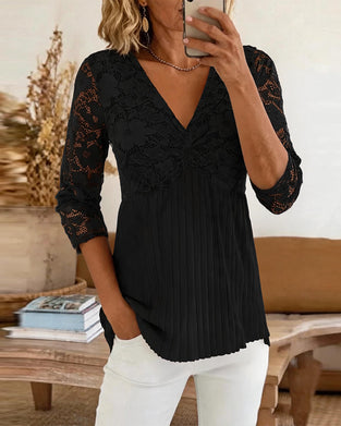 Bluse Locker V-Ausschnitt Spitze Panel