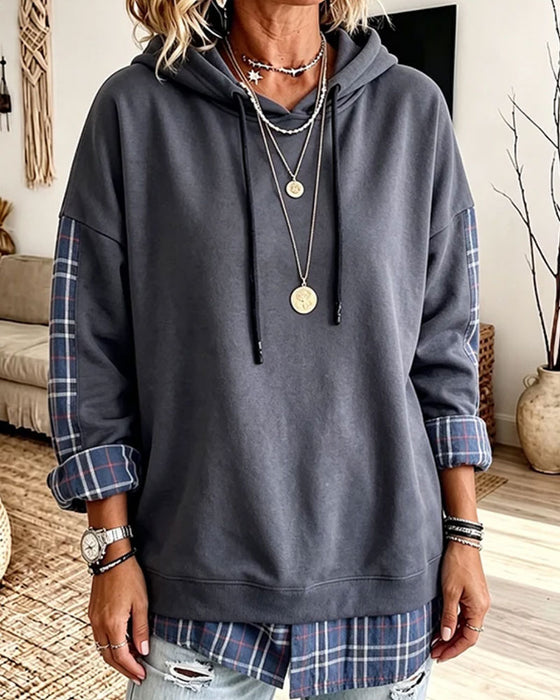 Hoodie Karo Mock Geschichtet