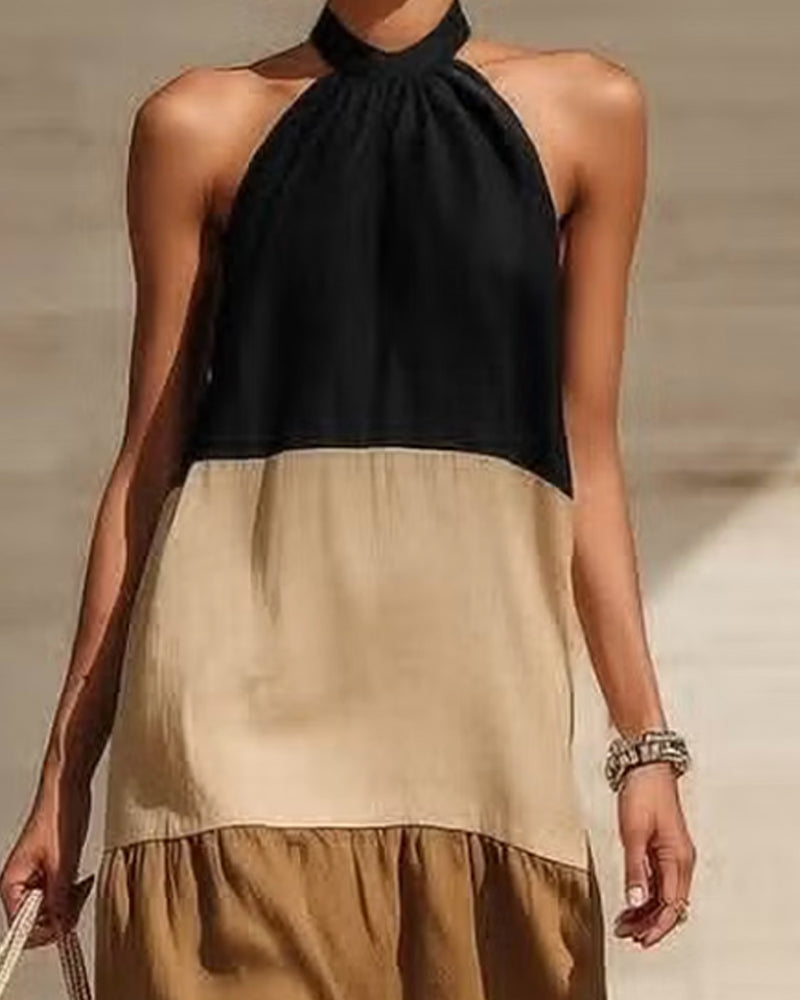 Kleider Halter Off-Shoulder Patchwork Farbblock