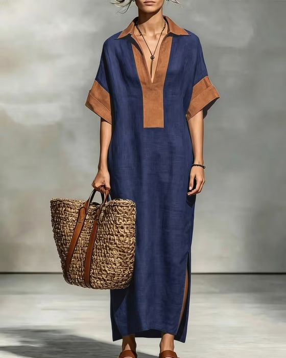Kleid Revers Farbblock Urlaub