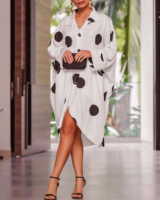 lässiges langärmeliges Kleid mit Polka-Dots