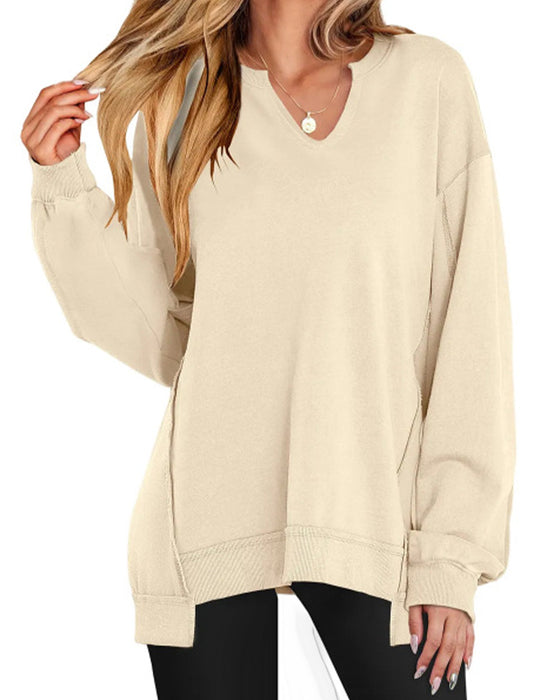 Sweatshirt V-Ausschnitt Uni Locker