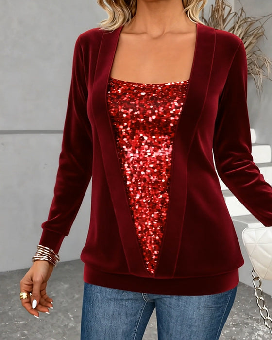 Top Fake Zwei Teile Glitzer Langarm