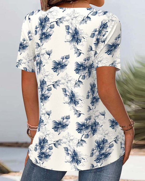 Bluse Blumenmuster Kurzärmlig