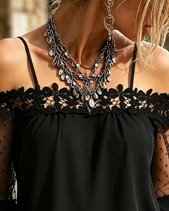 Bluse Bardot Träger Spitze Panel Ausschnitt