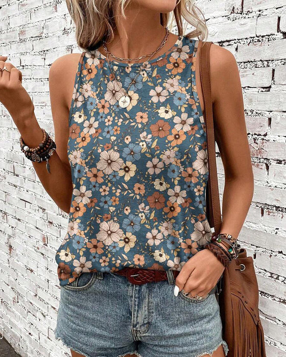 Tanktop Ärmellos Blumenmuster