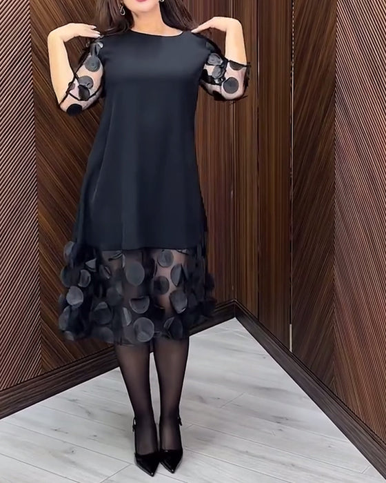 Kleid Mesh Stitching Modisch Runder Halsausschnitt