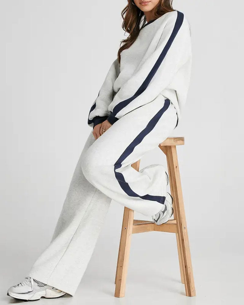 Set Seiten-Farbblock Rundhalsausschnitt Sweatshirt