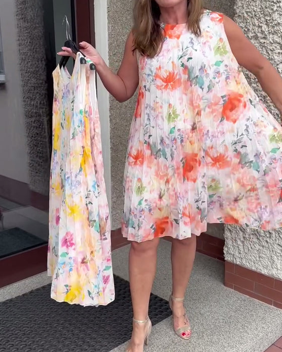 Kleid Ärmellos Plissiert Blumen
