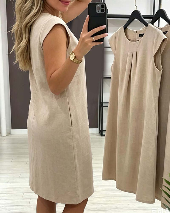 Kleid Schmetterlingsärmel Rundhalsausschnitt Etuikleid