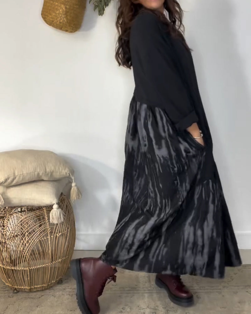 Kleid runder Ausschnitt unregelmäßiger Patchworkdruck