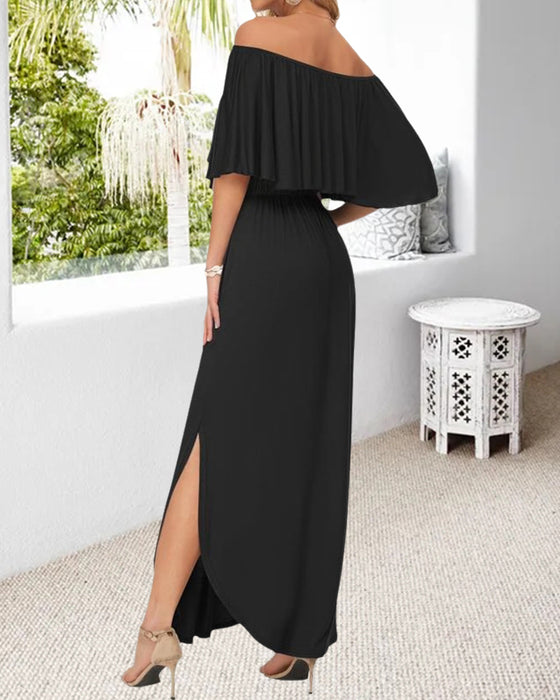 Kleid Off-Shoulder Rüsche Schlitz