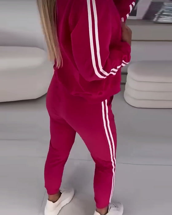 Mantel & Tanktop & Jogginghose Gestreift Modischer Sportstil
