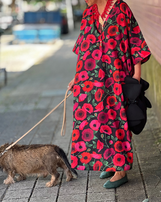 Kleid Halbarm V-Ausschnitt bedruckt locker